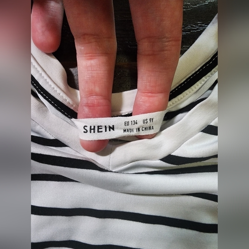 Shein Girls Long Tee Front Knot Striped Top 9Y - Picture 5 of 5